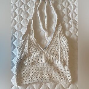 Hollister White Crochet Halter Crop Top Size Small